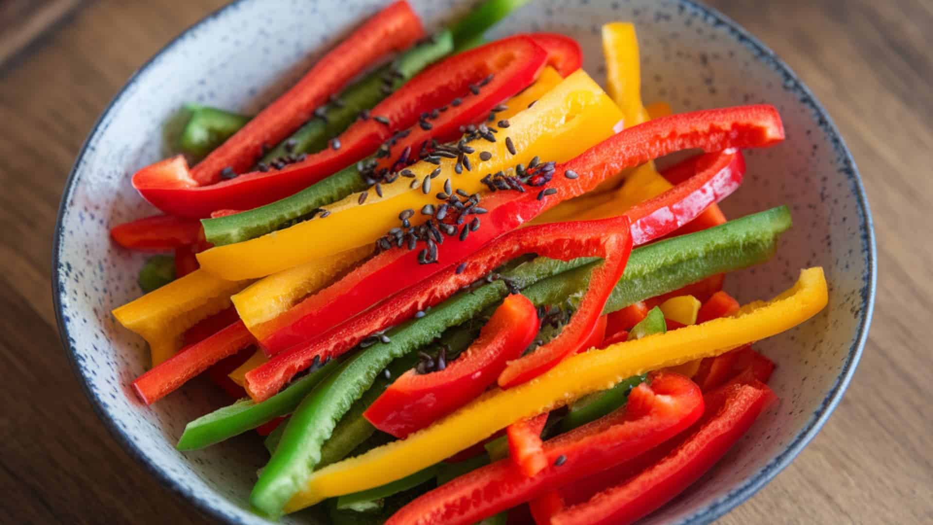 bell pepper strips colorful red yellow green sliced fresh low calorie snack close up shot
