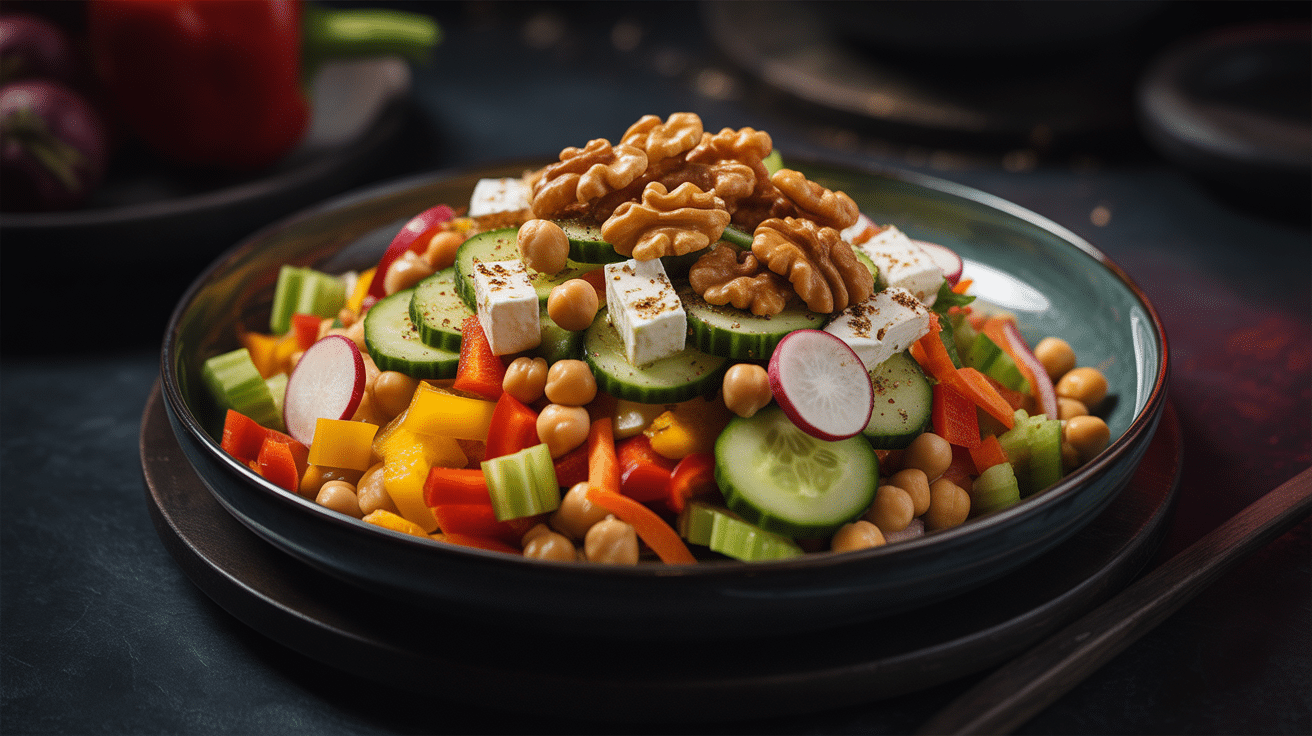 crunchy veggie upgrad - chickpea cucumber feta salad