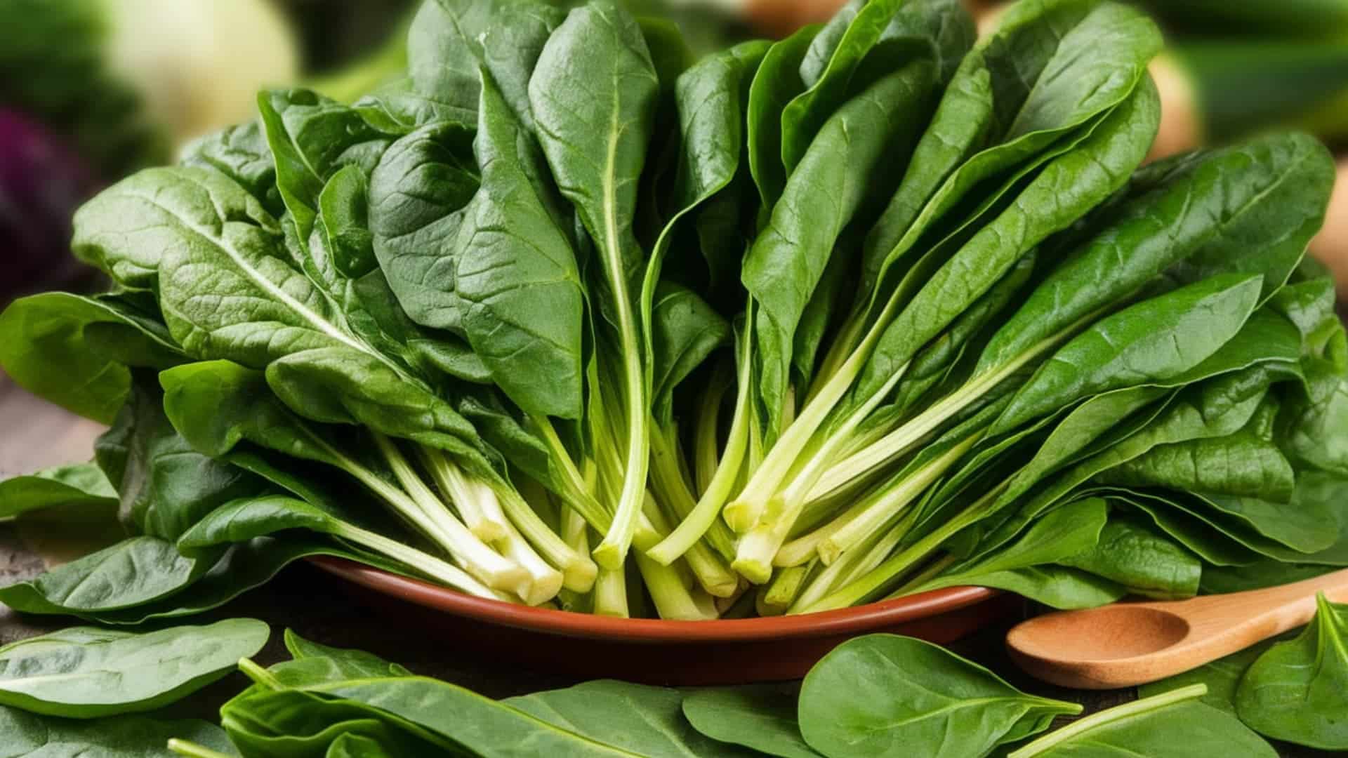 fresh spinach leaves green leafy low calorie vegetable pile close up natural light shot