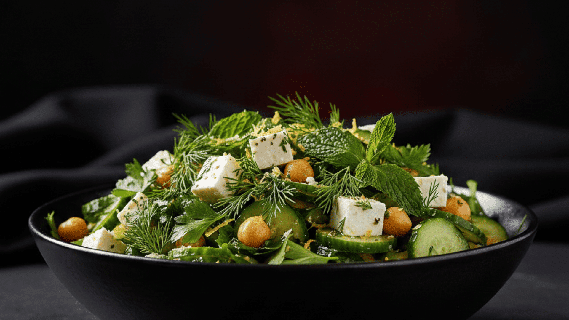 herb loaded lemon dill chickpea cucumber feta salad