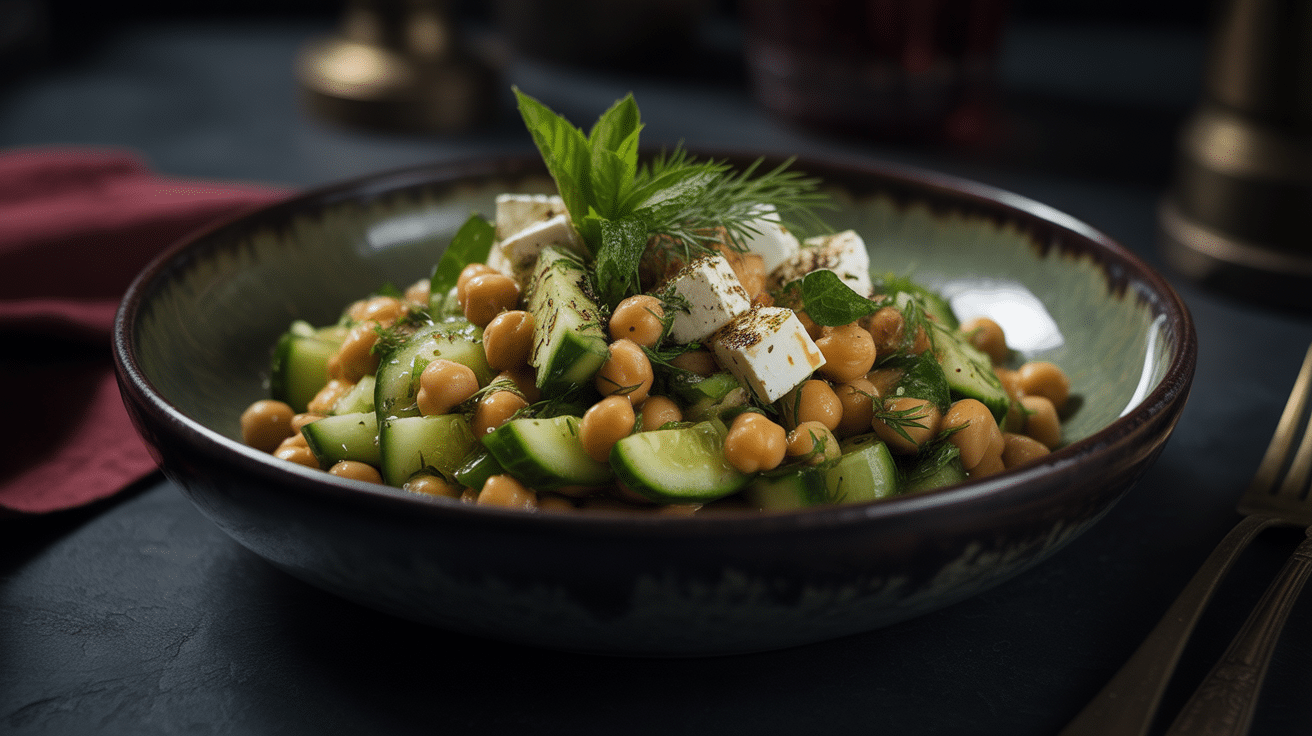 low Sodium chickpea cucumber feta salad