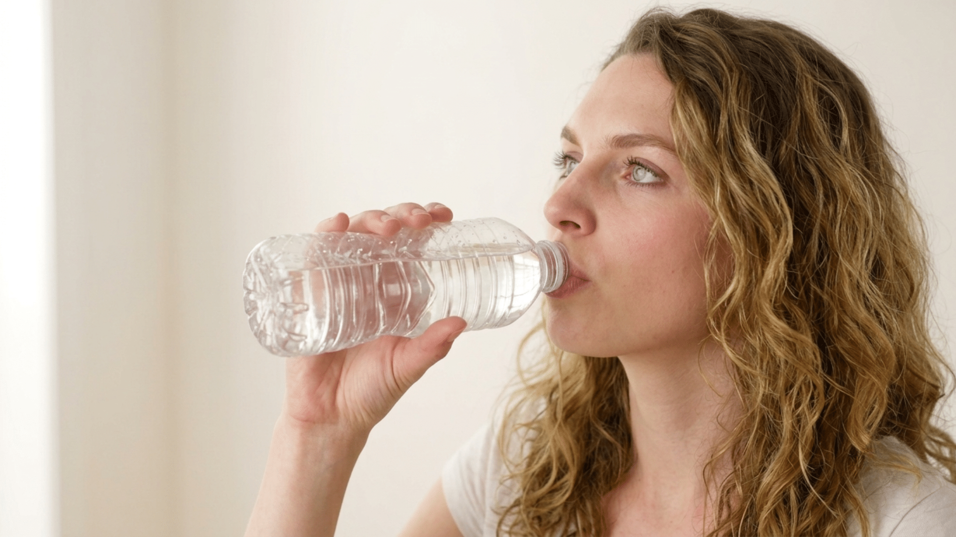 person drinking water during intermittent fasting routine with a glass bottle and healthy lifestyle setting showing hydration benefits during fasting
