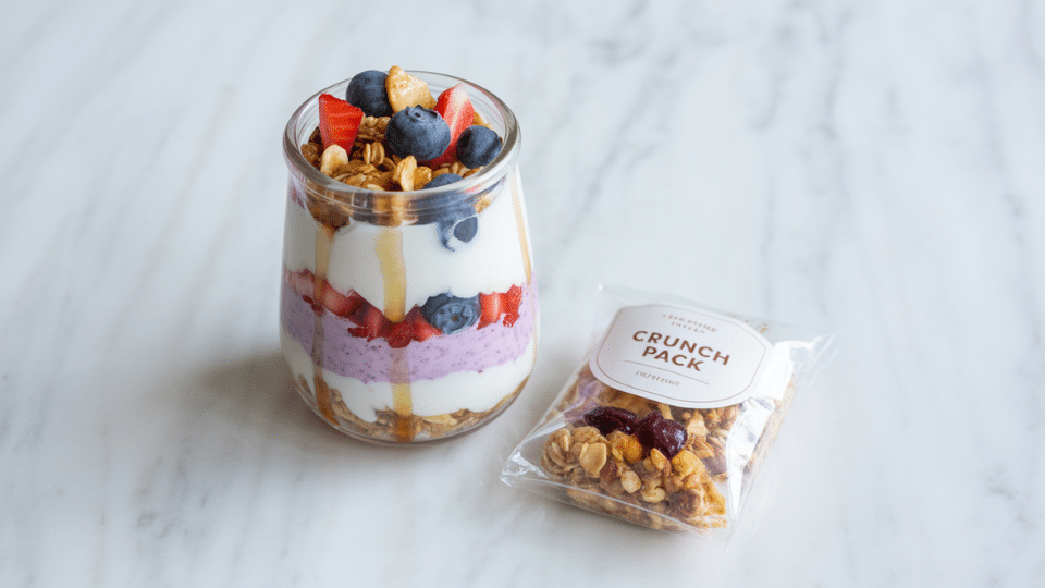 yogurt parfait with separate crunch pack