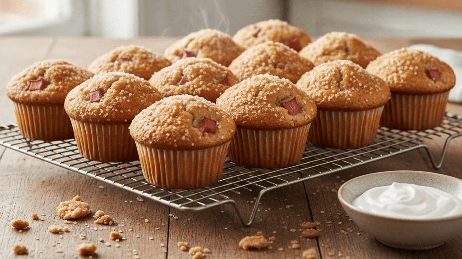 healthy rhubarb muffins with greek yogurt