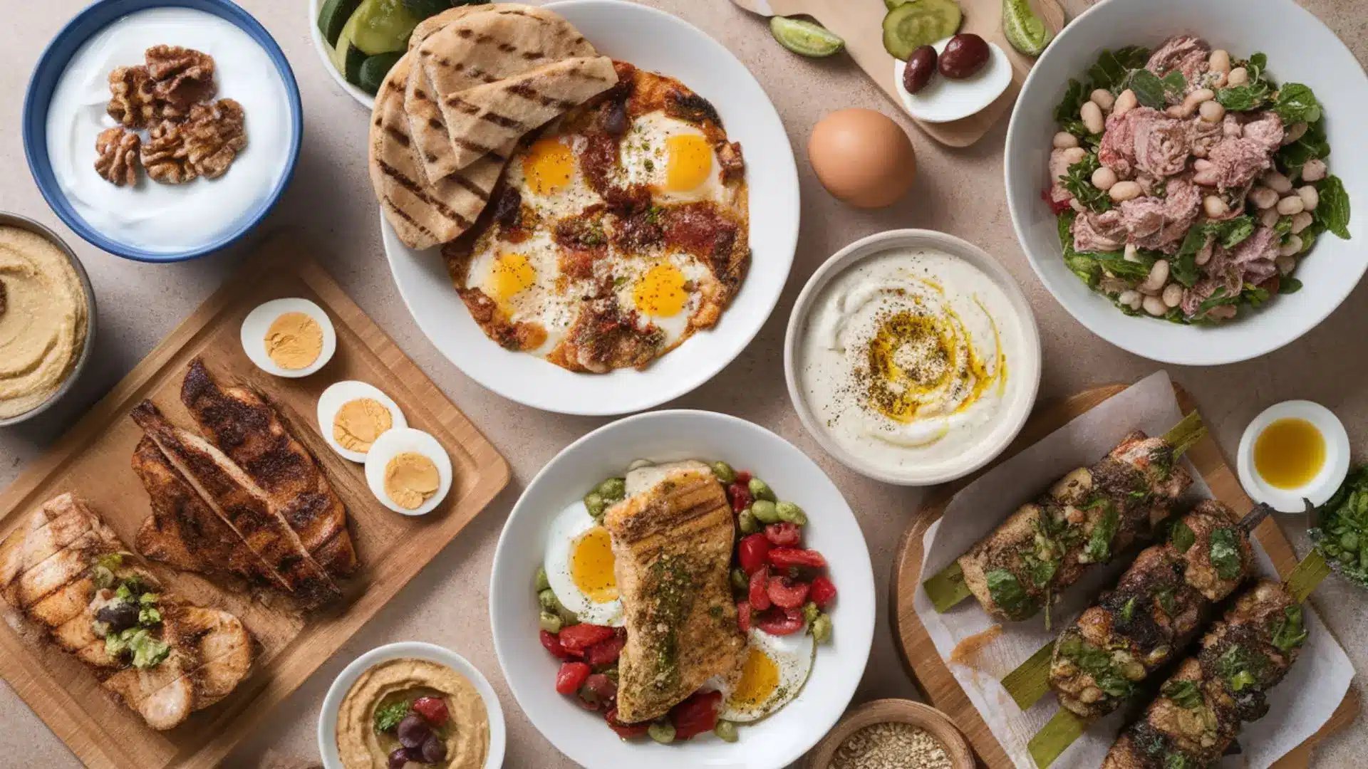 mediterranean high protein diet plan showing fish yogurt legumes olive oil meals designed for balanced muscle building and nutrition focus