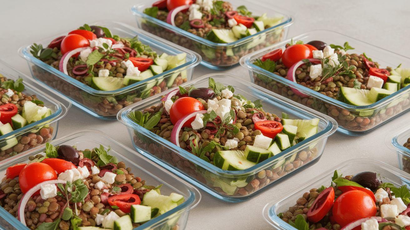 mediterranean lentil salad boxes