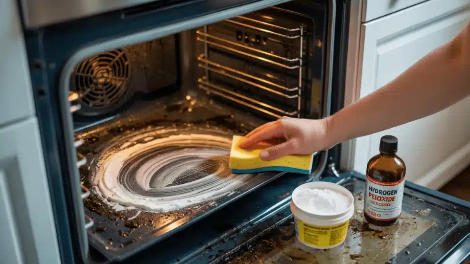 a person with a soft sponge scrubbing inside of the pan (10)