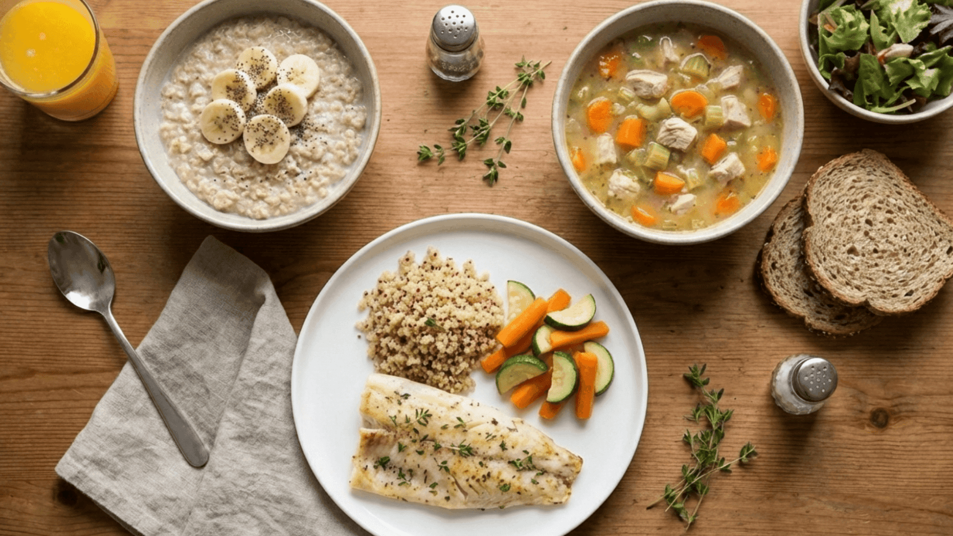meal plan for ulcers featuring oatmeal with banana chicken soup baked fish cooked vegetables