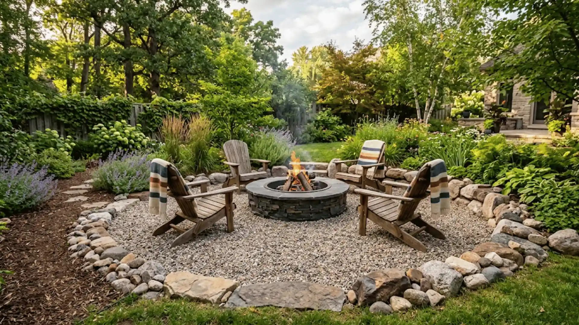 a high quality picture of fire deck with four chair a open place
