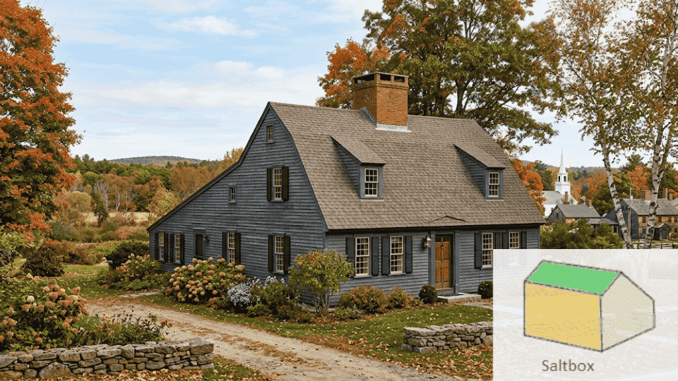 a original and fake picture as a blue print of saltbox in a frame