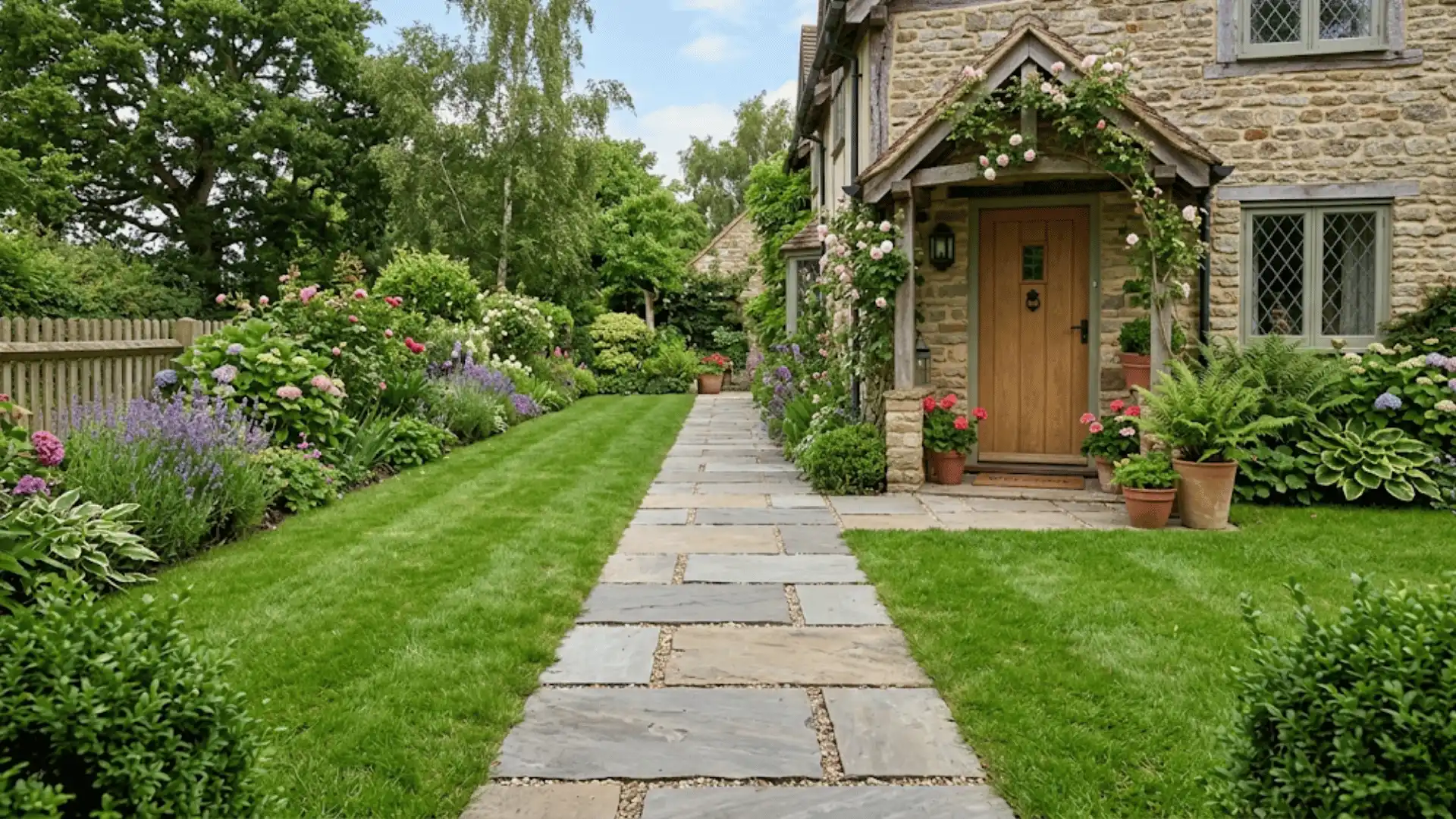 a photo to walking way through the door with a lot of plants with different color