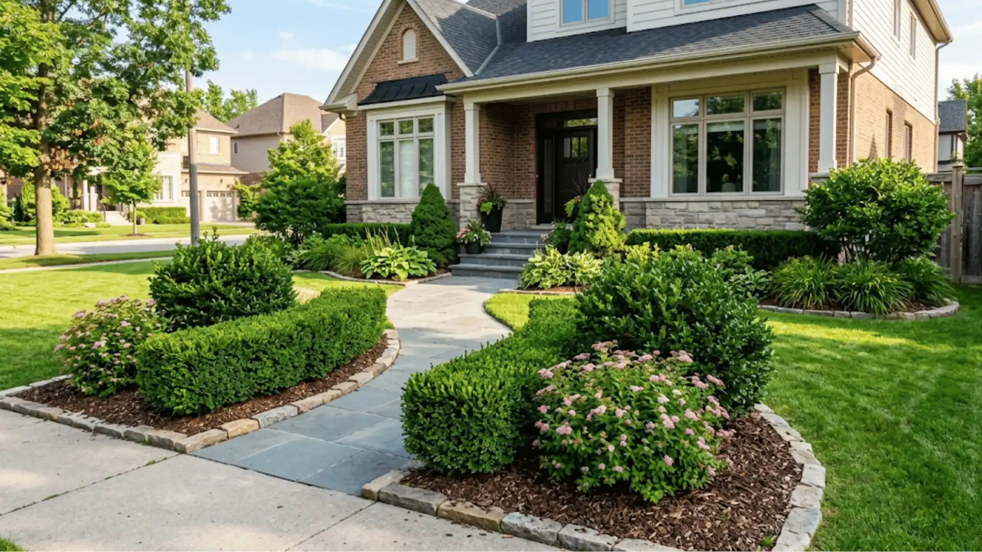 a plant shrubs for structure picture of the way to the front door to the entry in bright day