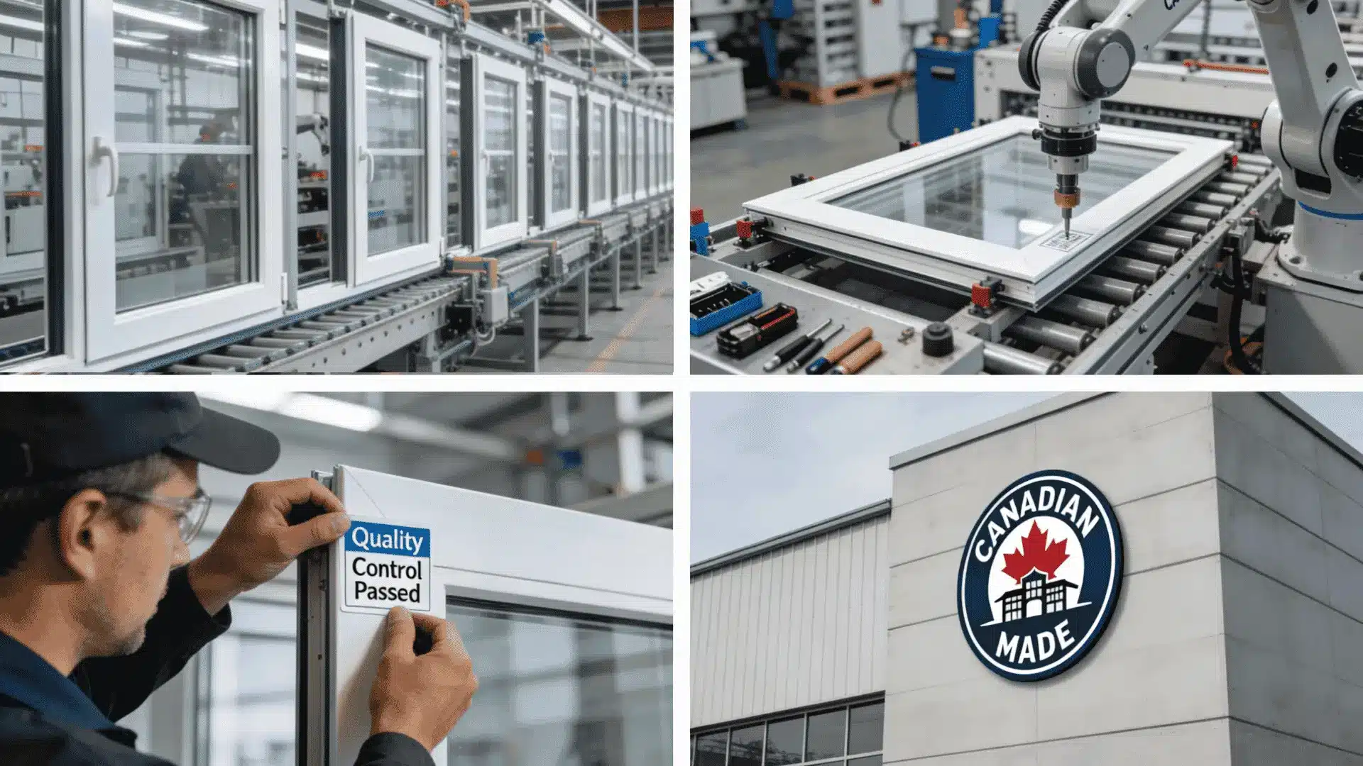 Manufacturing process of windows with robotic arm and quality control in Canadian facility