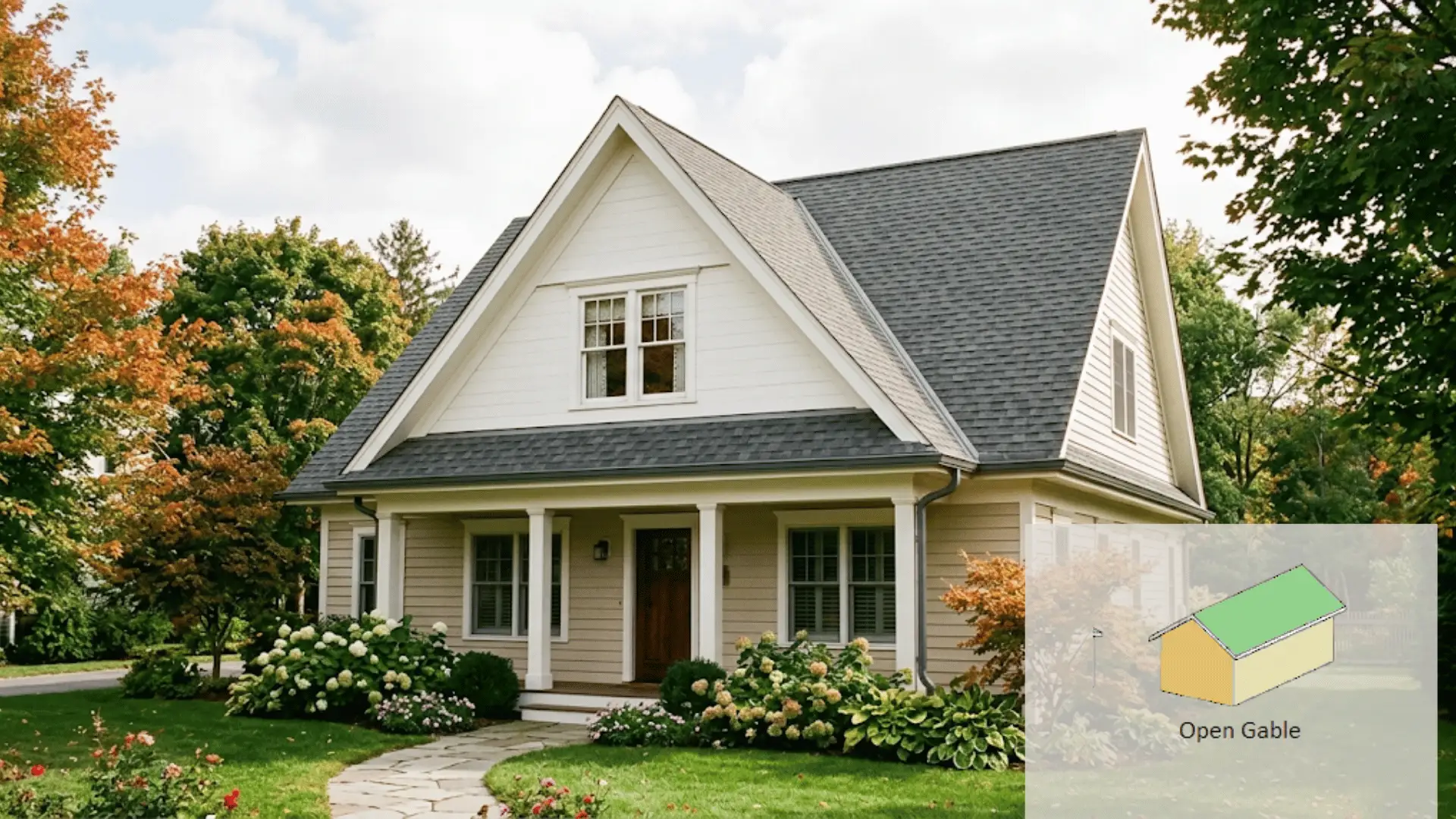 illustration of a gable roof, highlighting its two sloping sides and the pointed peak