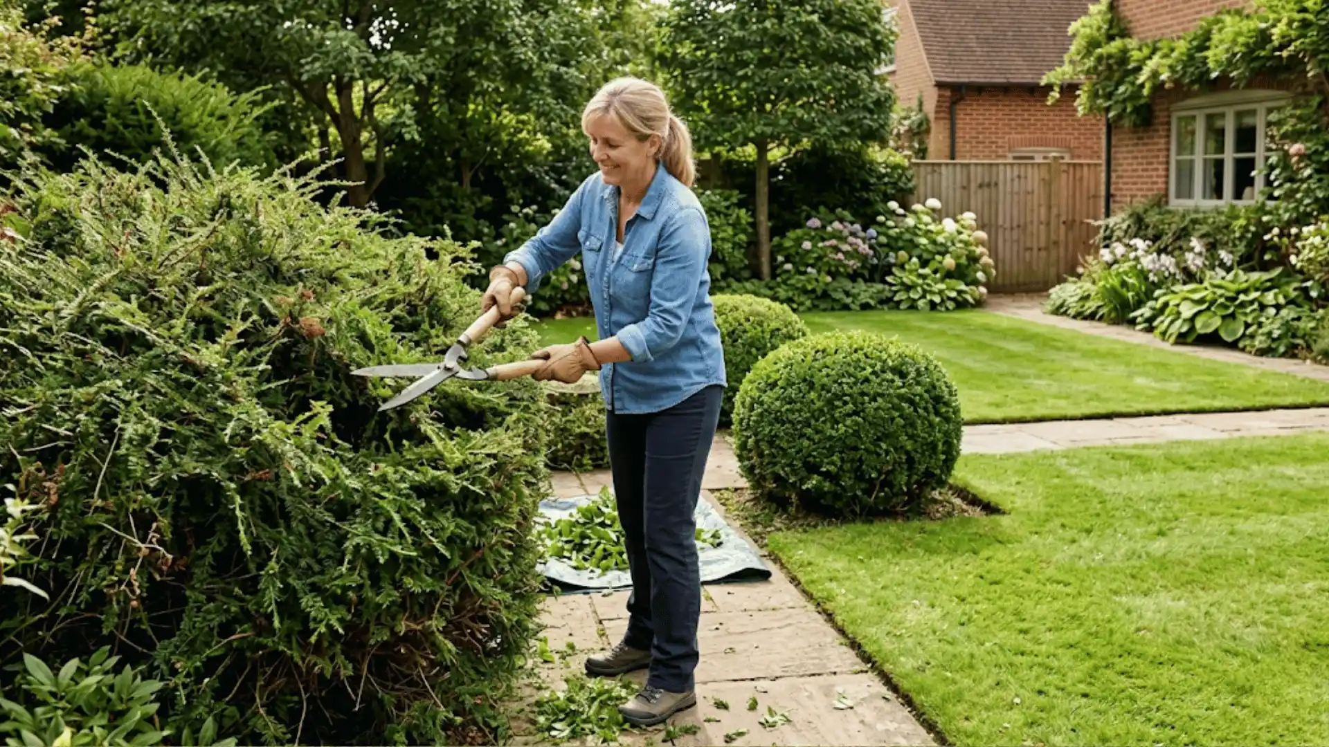 woman cutting the plants to grow in a proper manners and trying to give a good and classy look