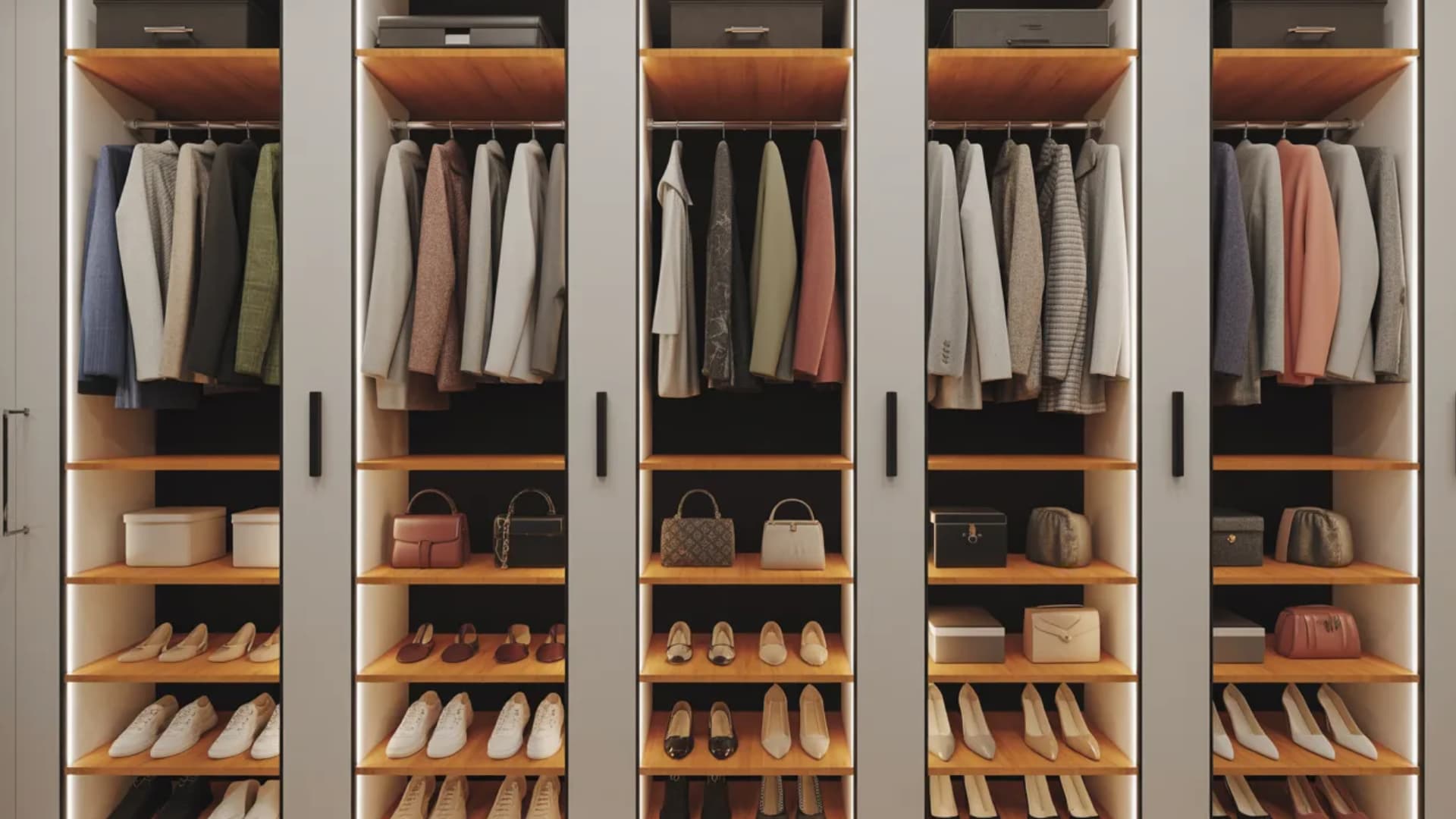 _closet with a full-length mirror placed on one wall or inside the closet doors. The mirror should reflect light and add depth, making the space feel more open and airy (1)