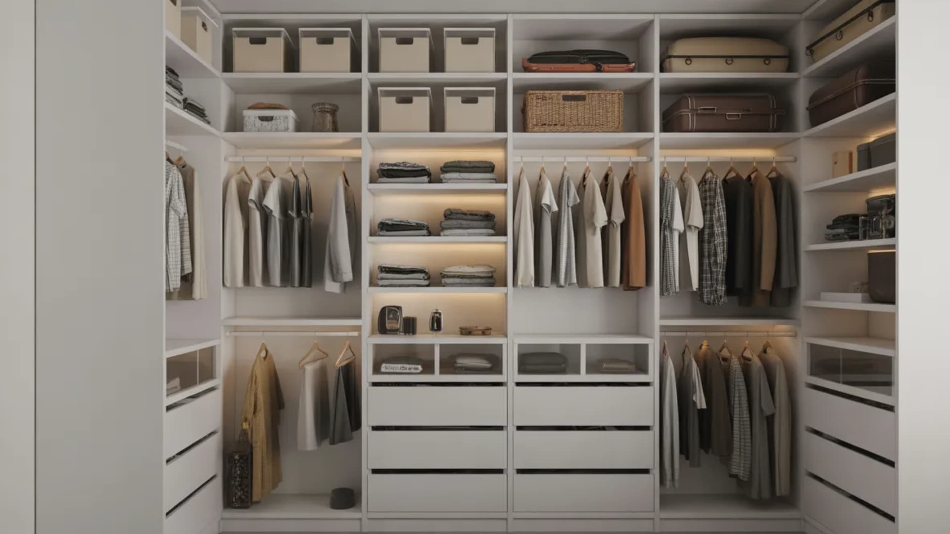 full height of the walls to store clothes and accessories place everyday items at eye level for easy access, while seasonal or rarely used items go on higher shelves