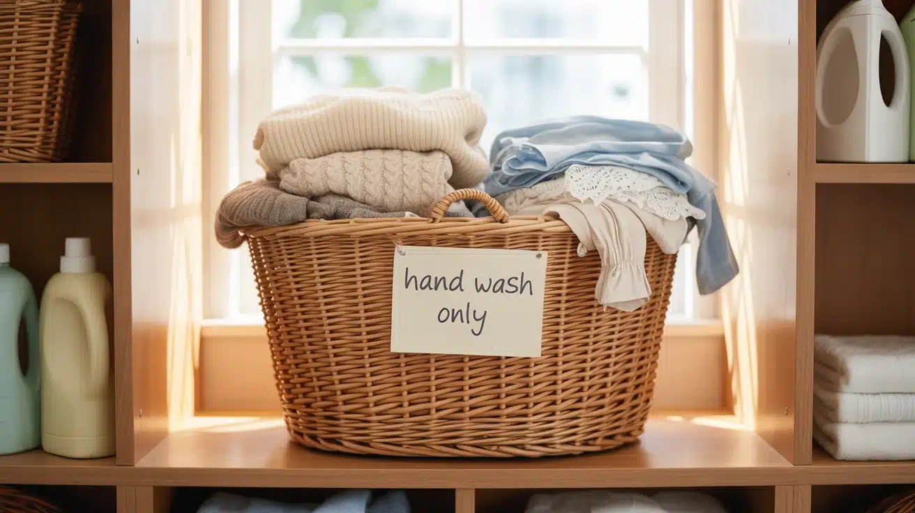 a hand-wash basket in the laundry room, ensuring delicate items are kept apart from regular laundry.