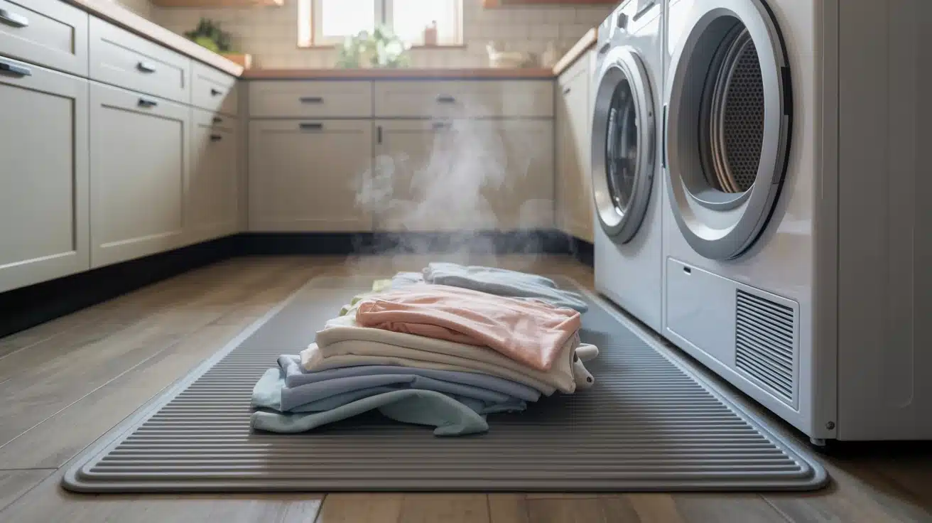 a heat-resistant mat in the laundry room for cooling warm clothes from the dryer before folding them.
