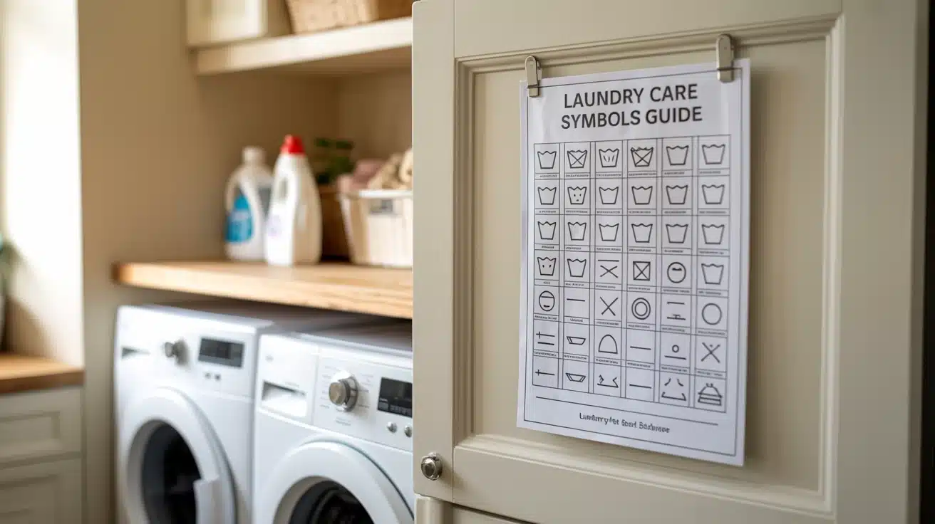 a laundry symbols guide displayed in the laundry room, making it easy to refer to washing instructions