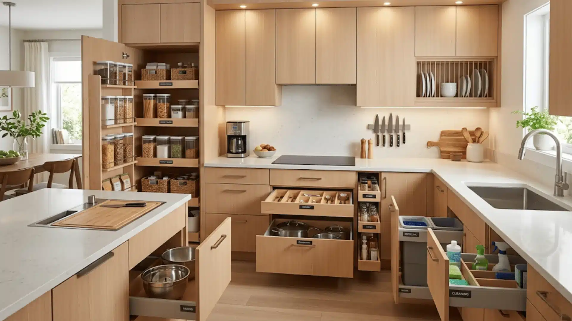 a smart storage kitchen layout with all possible important things present in it