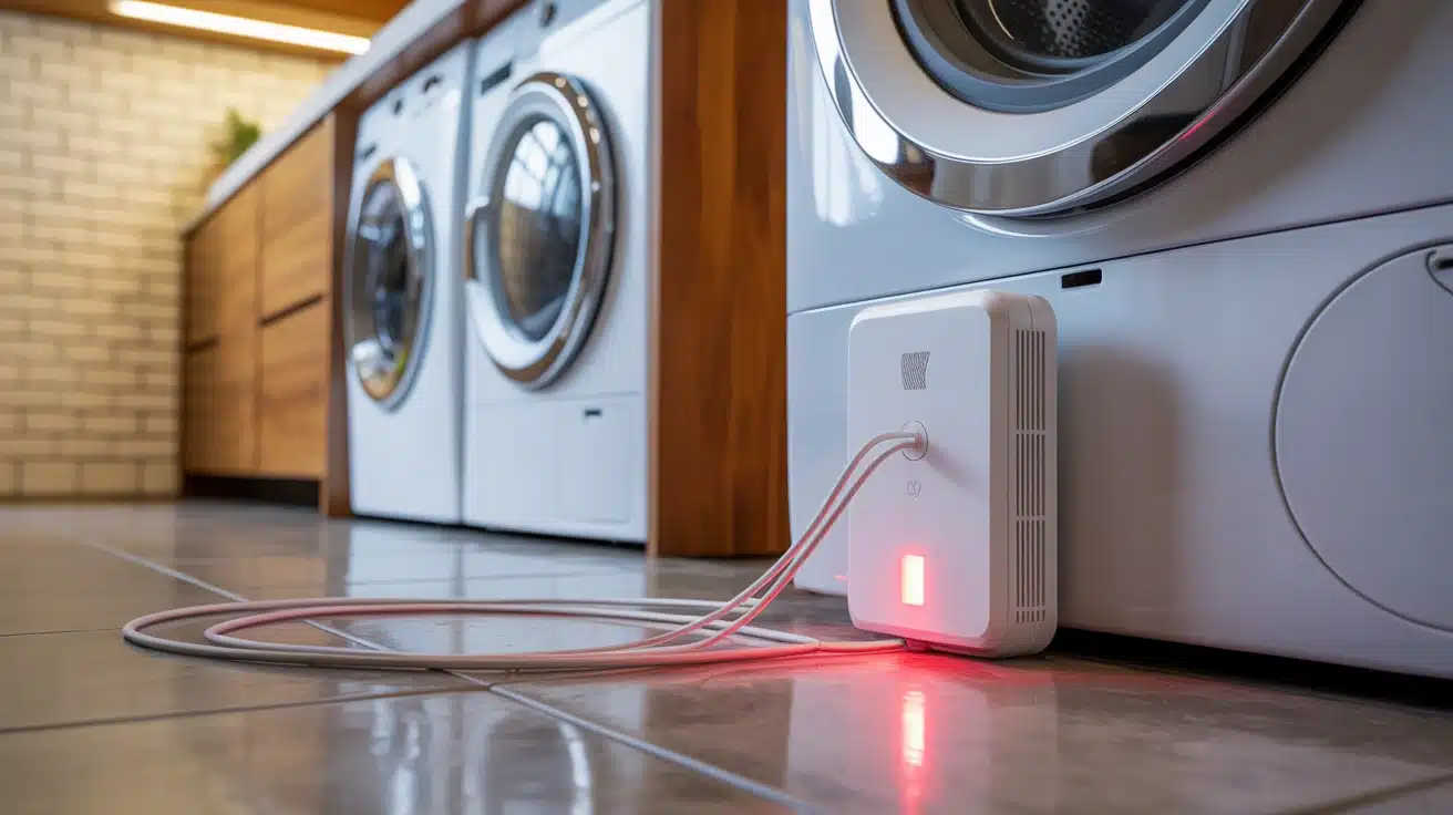 a water leak sensor in the laundry room, alerting to any water or moisture near the washer or dryer.