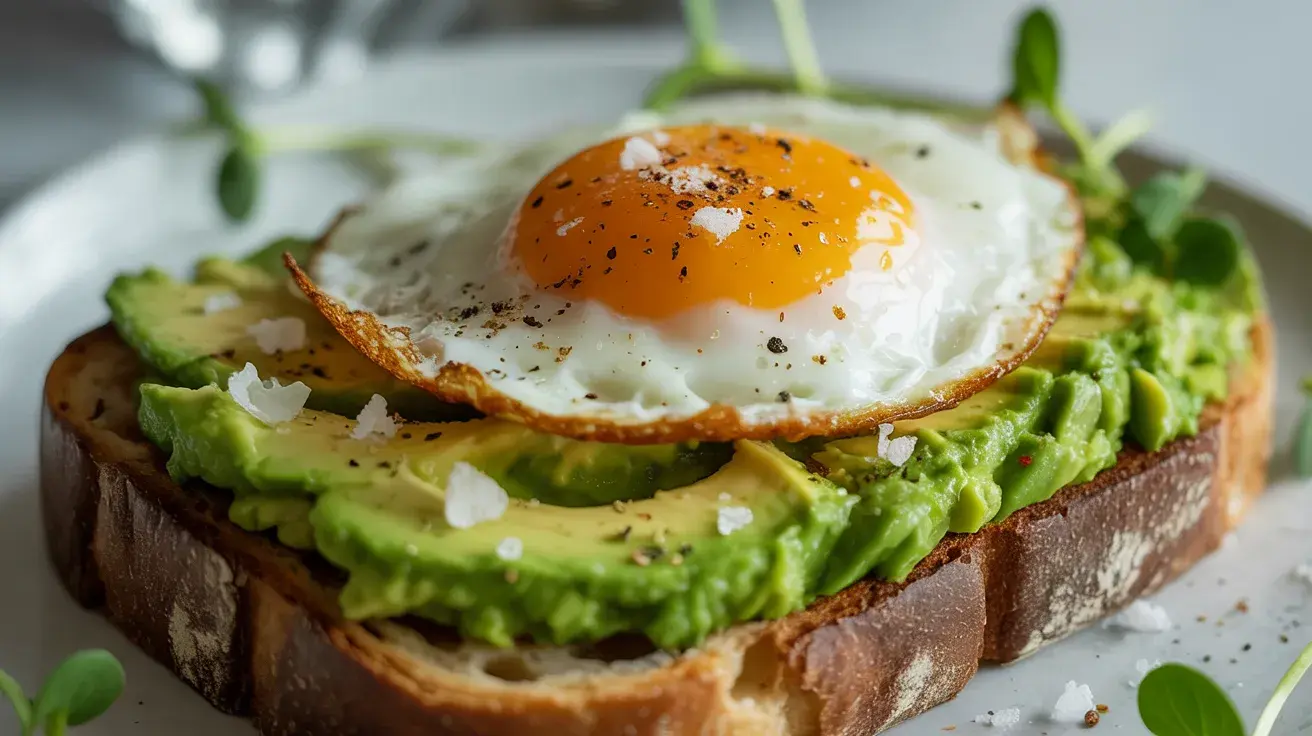 avocado toast centered on surface in natural light showing fresh and balanced lunch