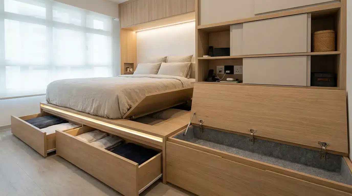 bedroom furniture with built in storage providing hidden organization solutions