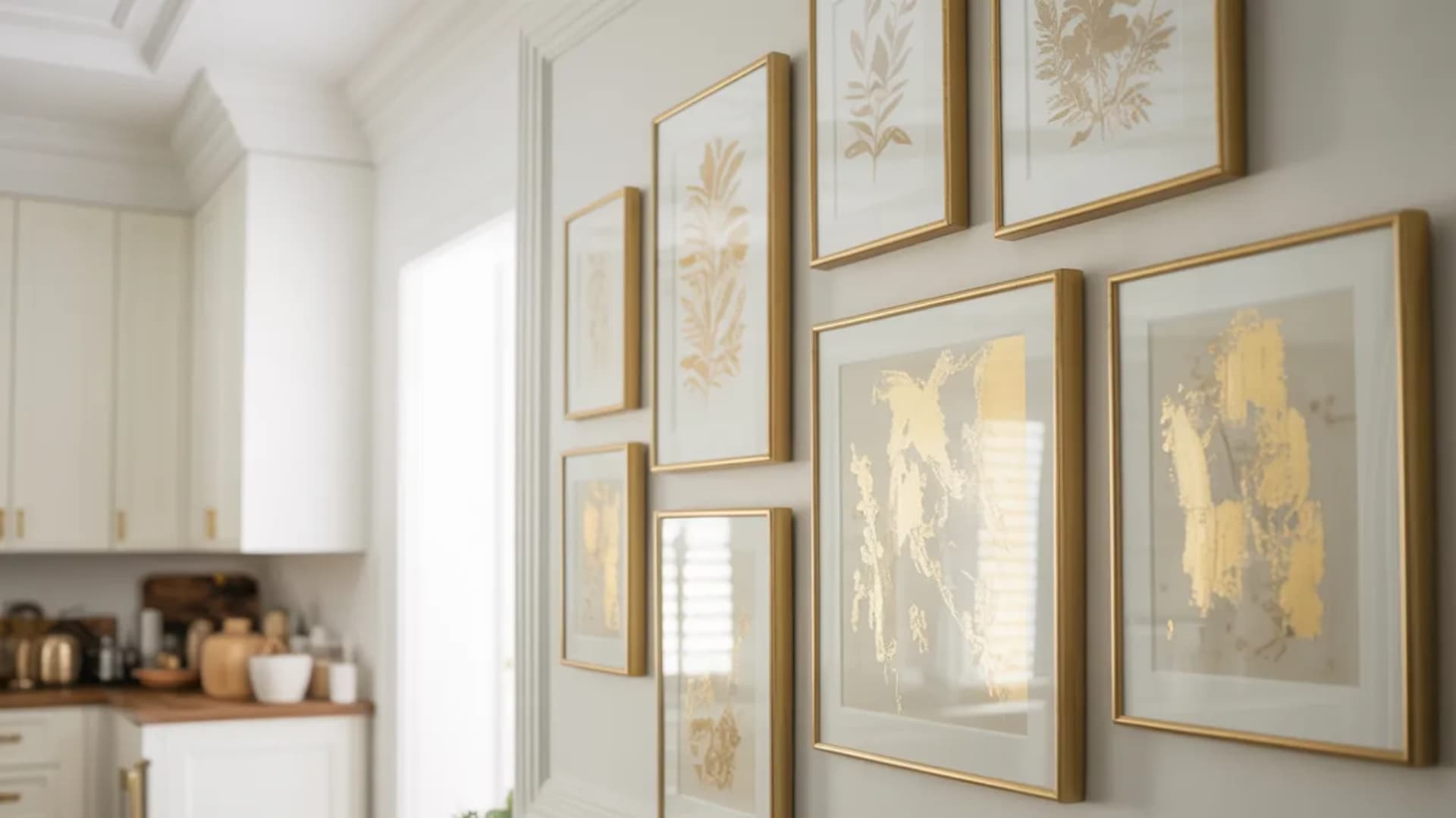 cabinets with intricate gold inlays bring a sense of artistry and elegance to your kitchen the gold inlays highlight the clean, simple lines of the white cabinetry