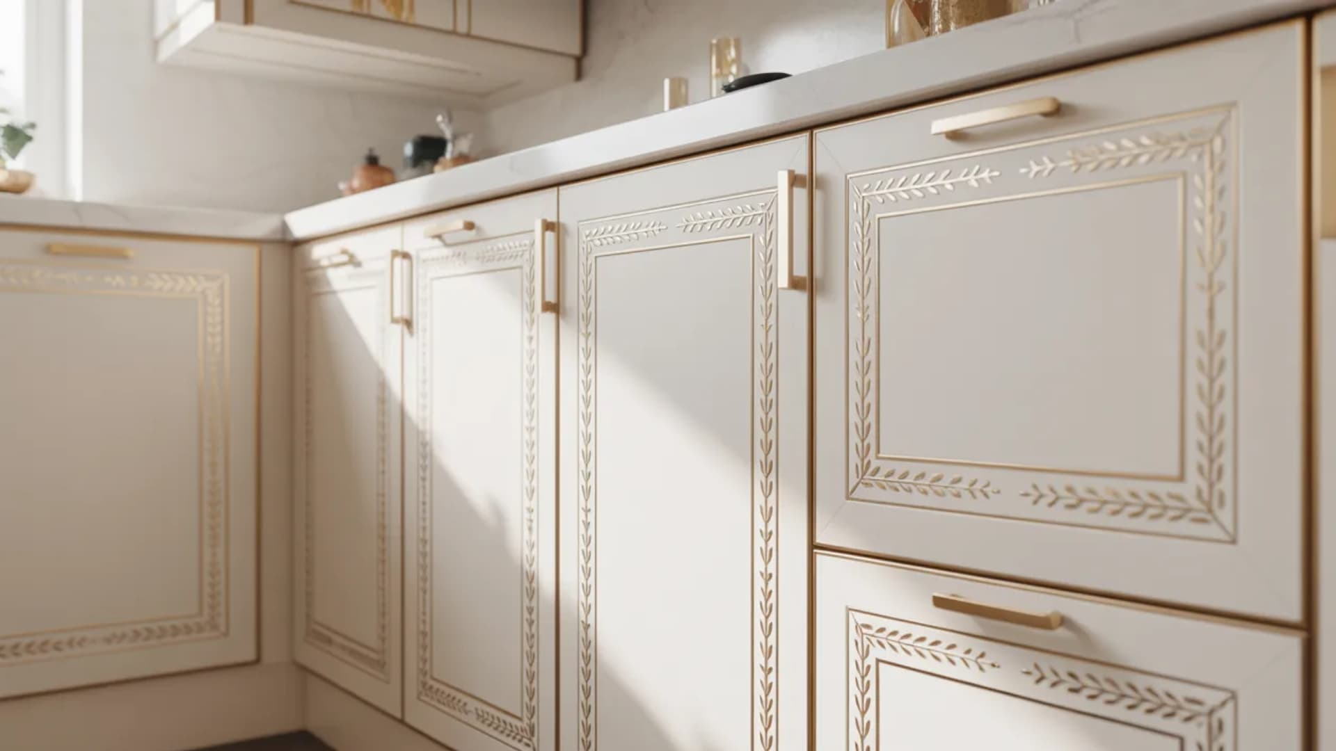 cabinets with intricate gold inlays bring a sense of artistry and elegance to your kitchen (1)