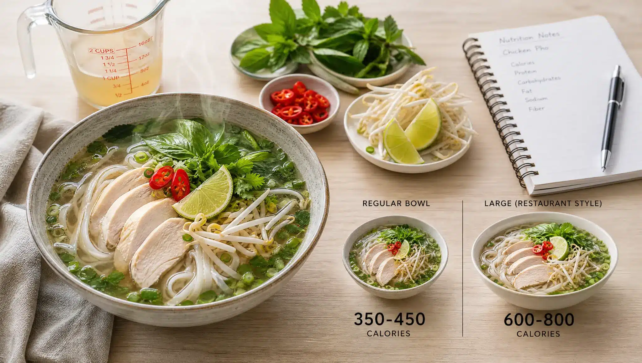 chicken pho bowl with calorie comparison
