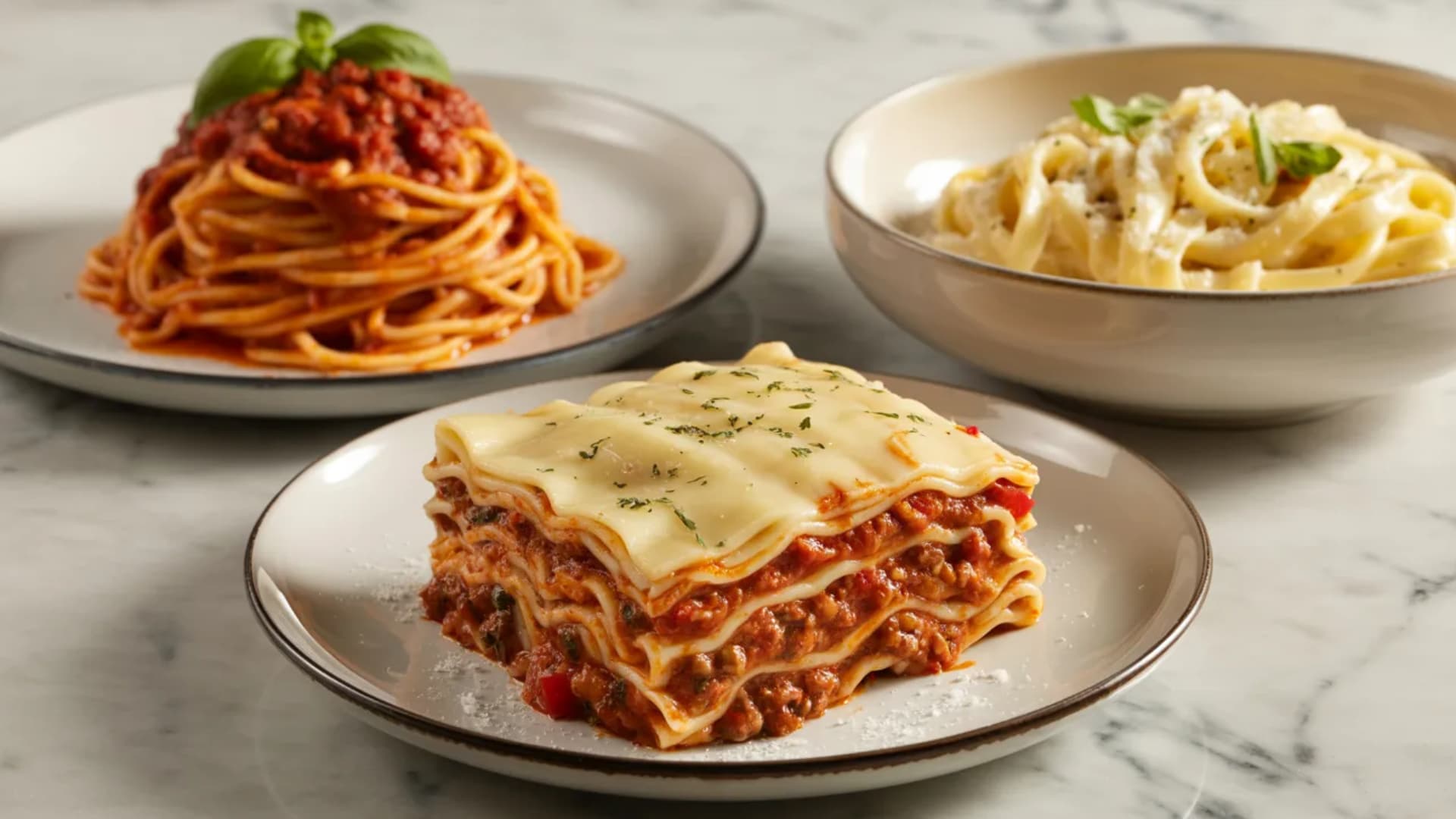 comparative image of lasagna and other pasta dishes like spaghetti or fettuccine alfredo could complement the nutritional breakdown