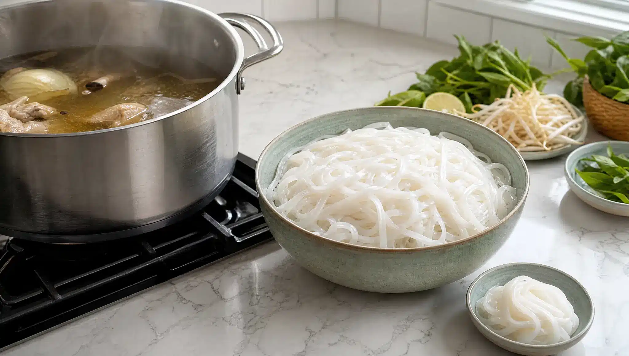 cooked rice noodles for pho
