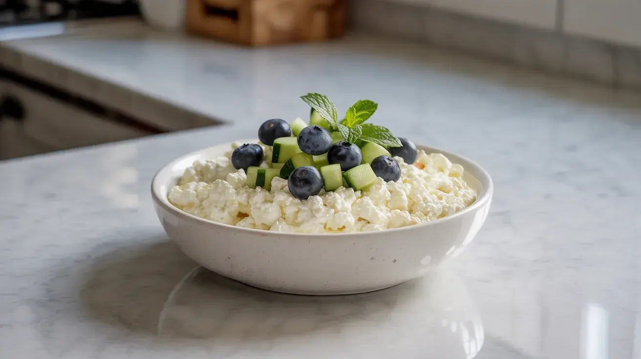 cottage cheese bowl centered on counter in natural light showing simple protein lunch (1)