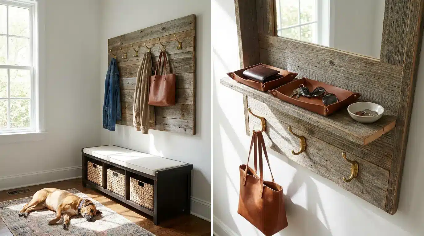 daily drop zone with tray and hooks holding keys wallet sunglasses and essentials