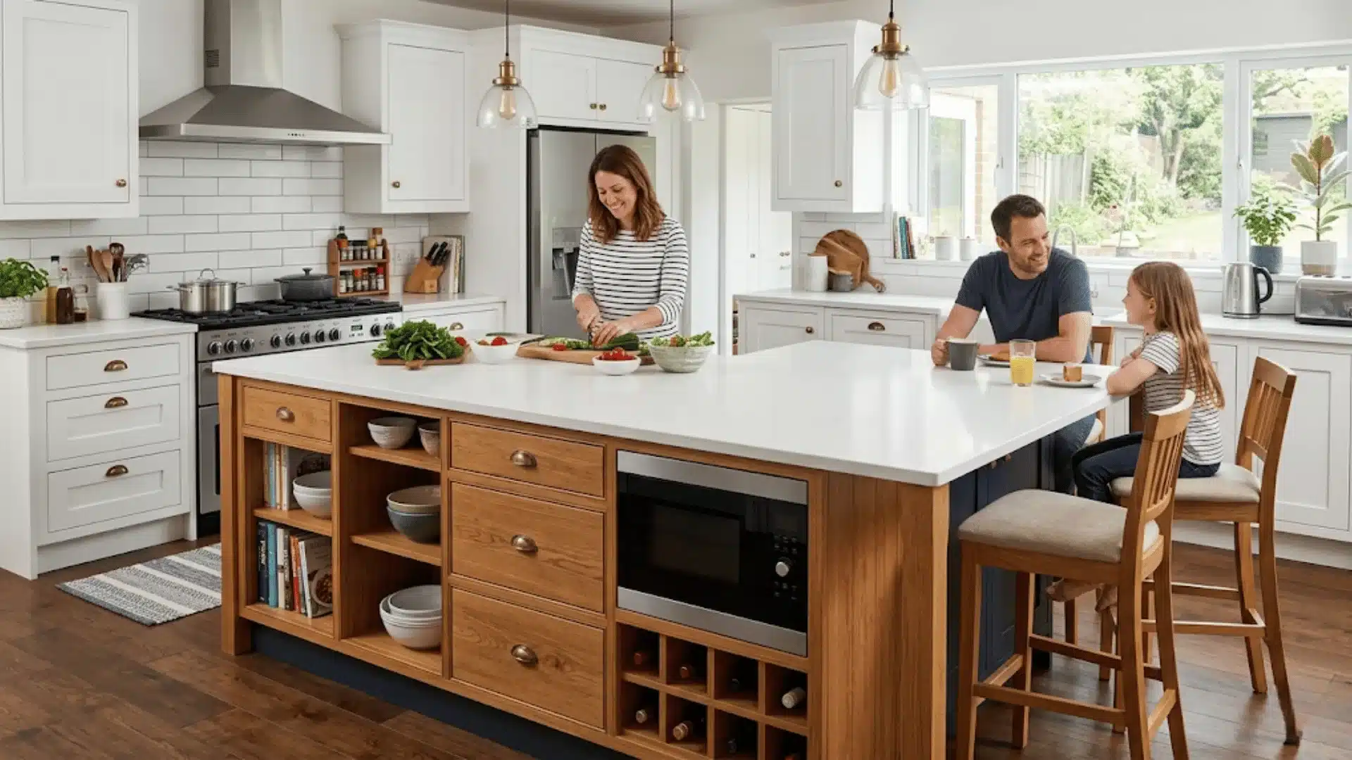 design concept for a modern kitchen renovation centered around a multi-functional island