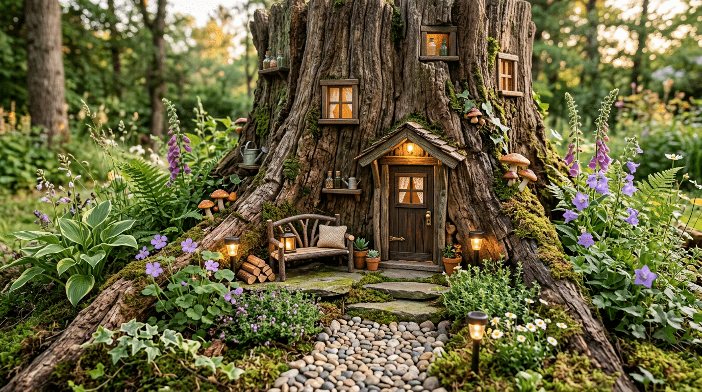 fairy home in tree stump