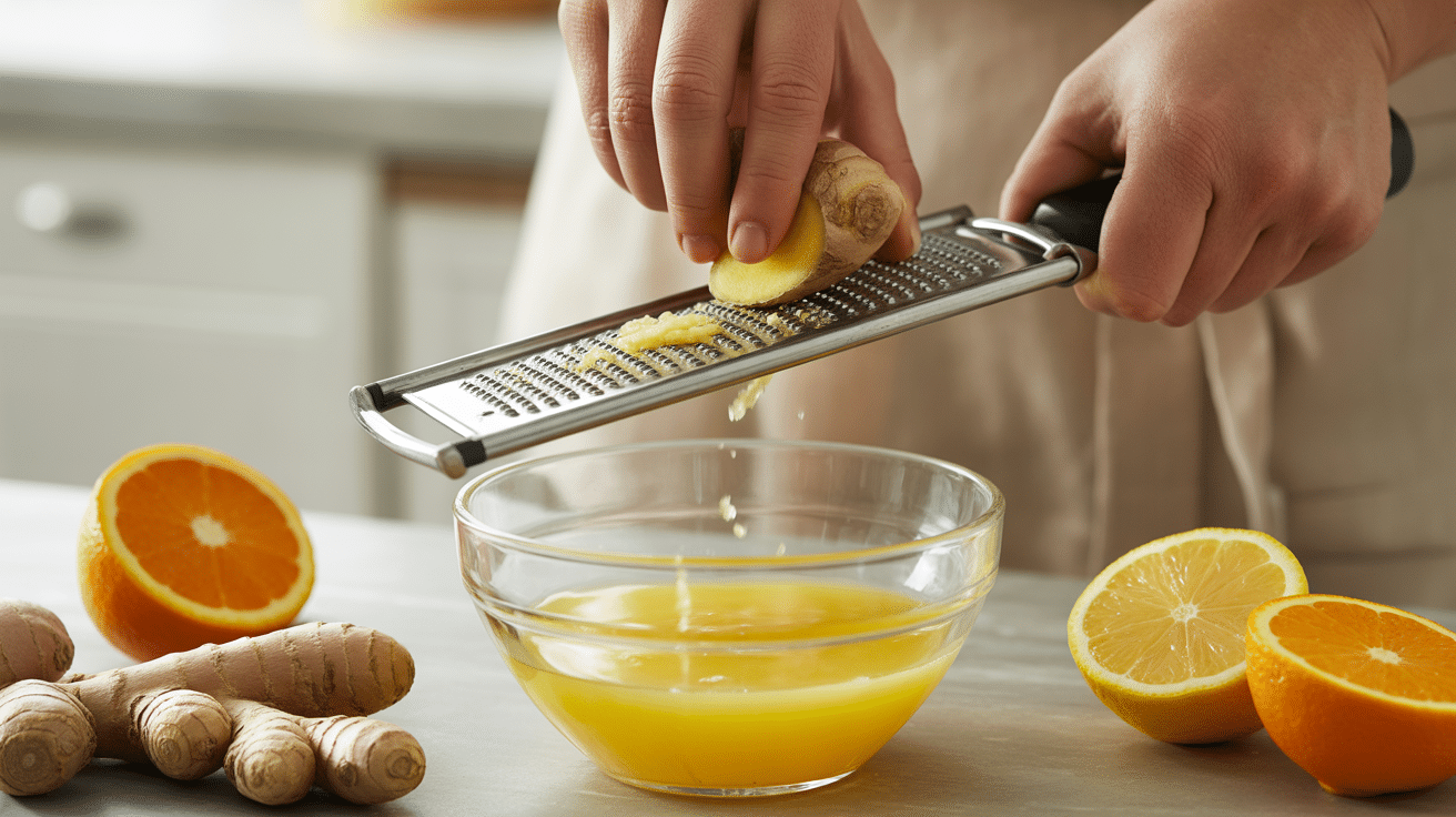 Finely-grate-ginger-and-turmeric-to-release-juices