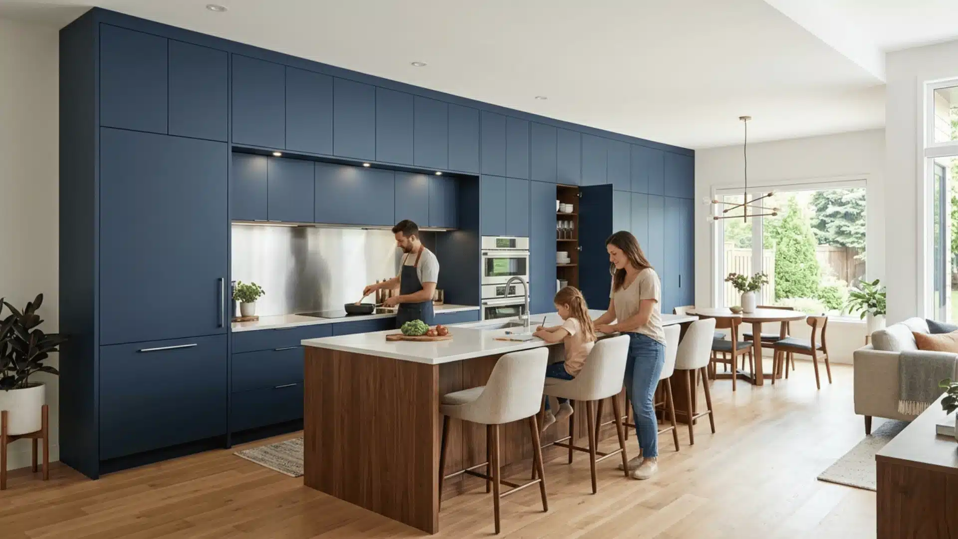 floor-to-ceiling cabinets can be used to maximize storage in an open-concept home