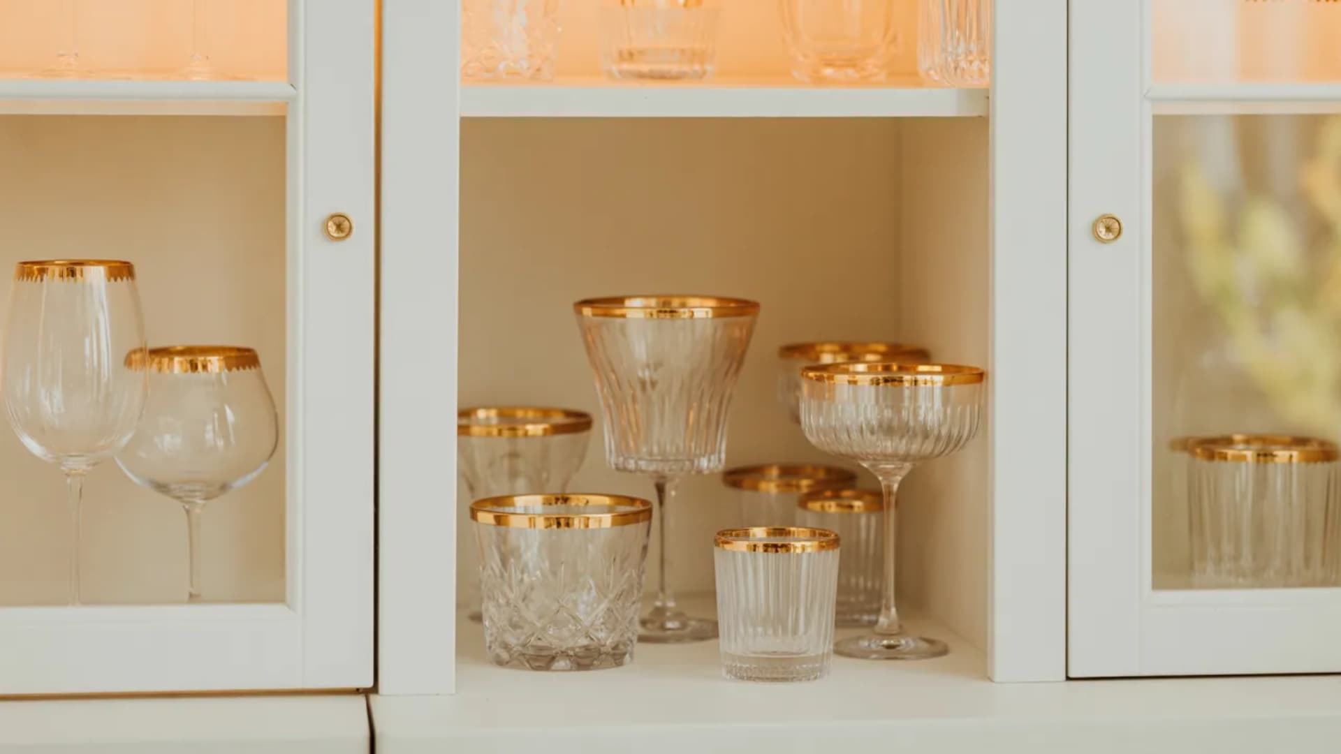 gold-accented glassware can enhance your kitchen’s aesthetic it’s wine glasses, tumblers, or cocktail glasses
