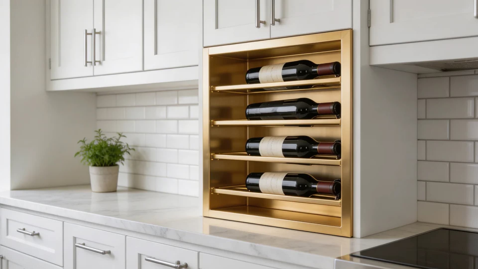 gold wine rack adds both function and style to your kitchen this piece can be a standalone feature or part of your kitchen’s overall design