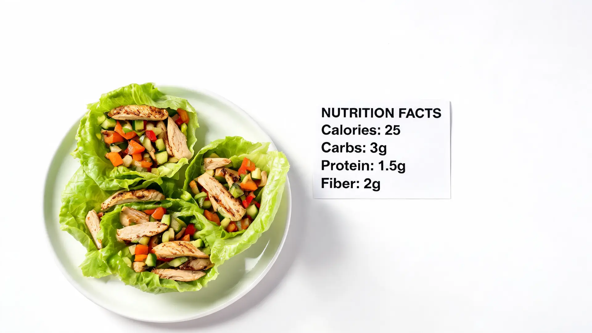 lettuce wraps low calorie alternative to spinach wraps with chicken and veggies showing nutrition values