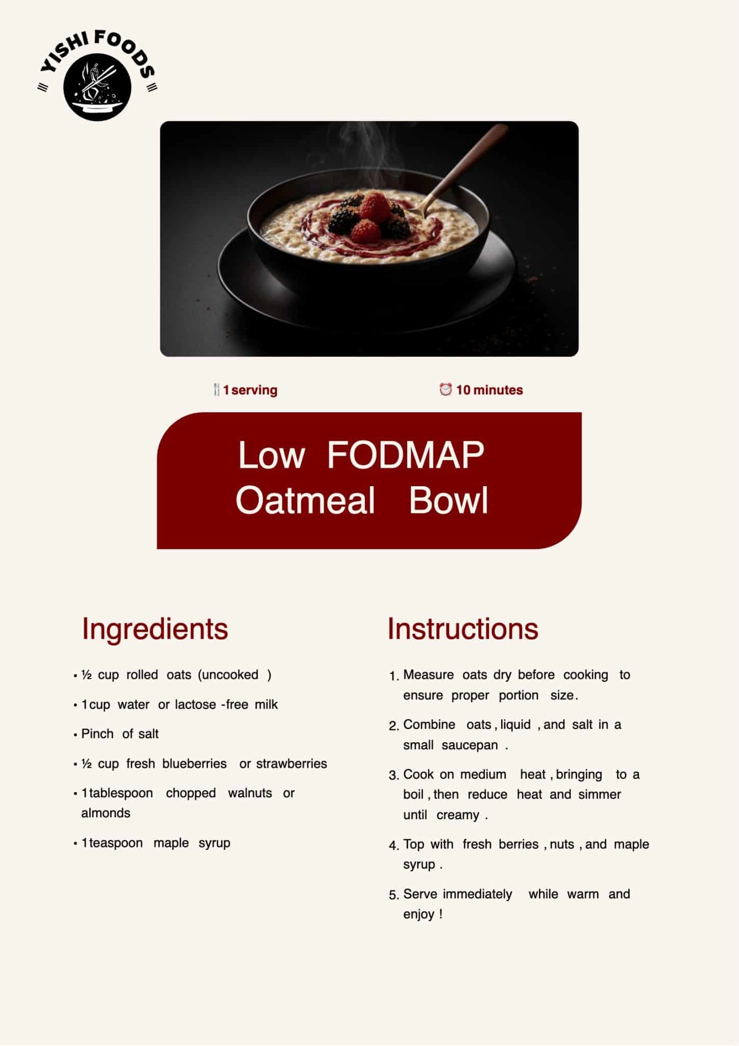 Low FODMAP Oatmeal Bowl
