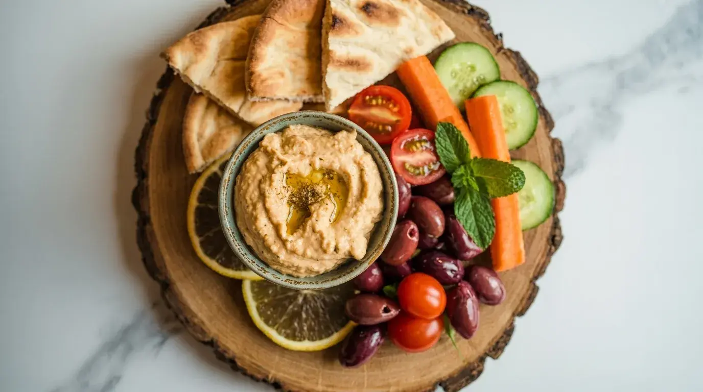 mediterranean plate centered on counter in natural light showing variety lunch (1)