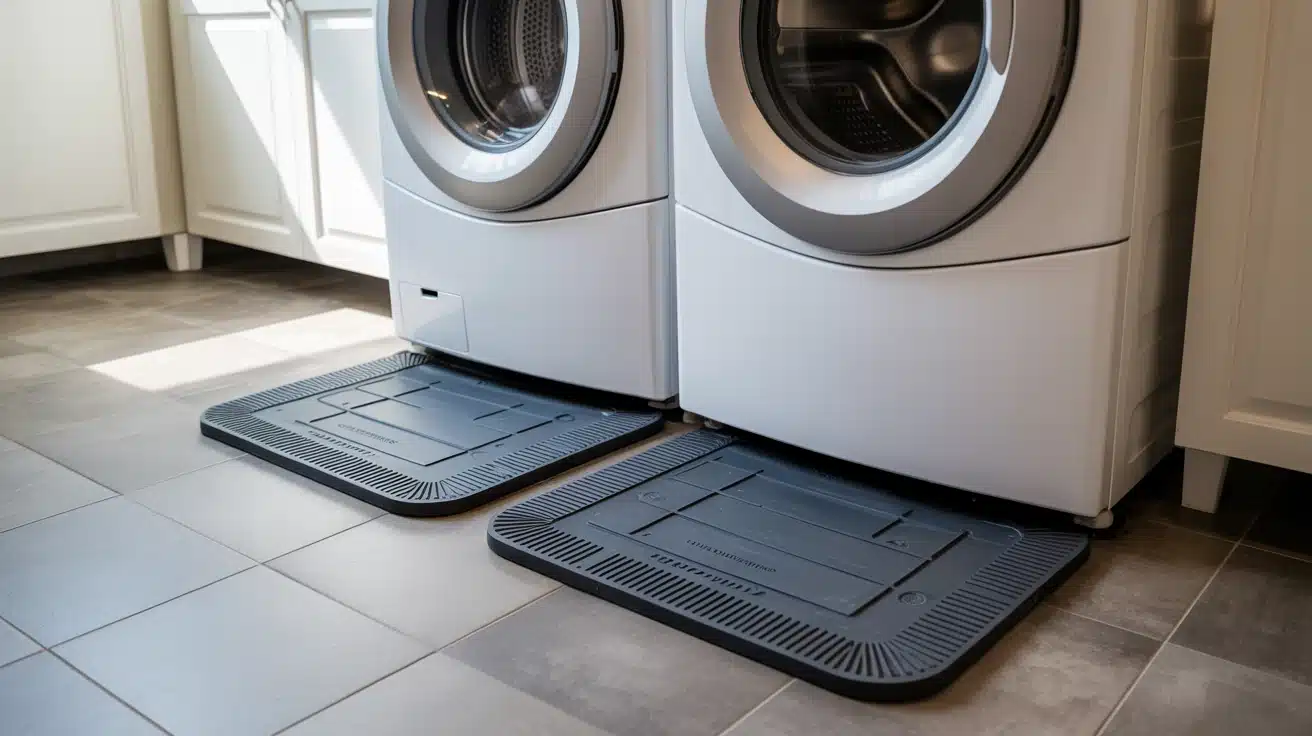 noise-reduction pads under the washer and dryer, reducing noise and preventing vibrations in the laundry room.