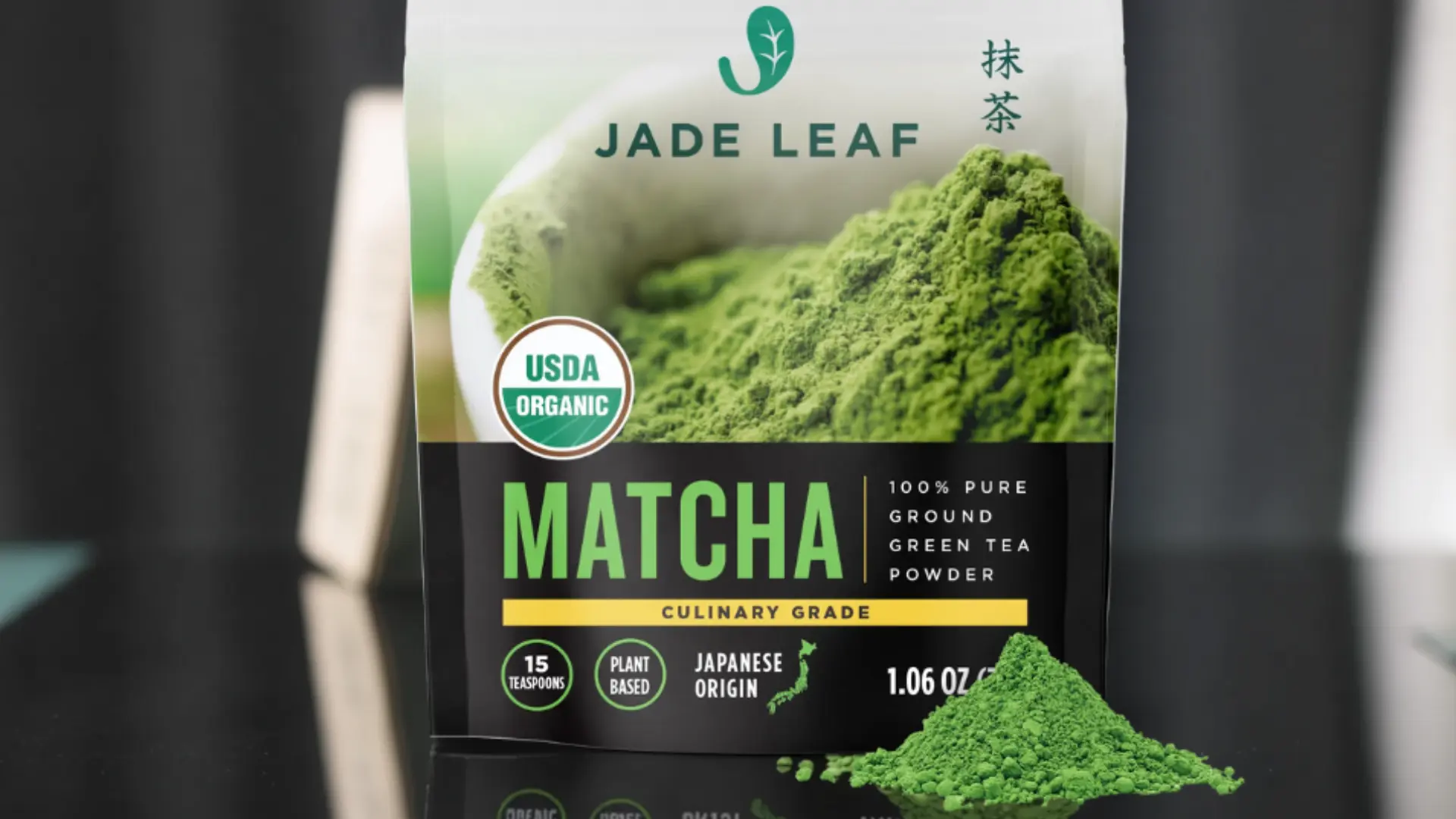 organic matcha green tea powder in a bowl with bamboo whisk highlighting vibrant color smooth texture and antioxidant rich ceremonial preparation style