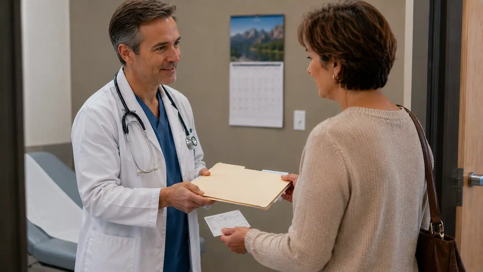 patient receiving a personalized prevention plan folder before leaving a wellness visit