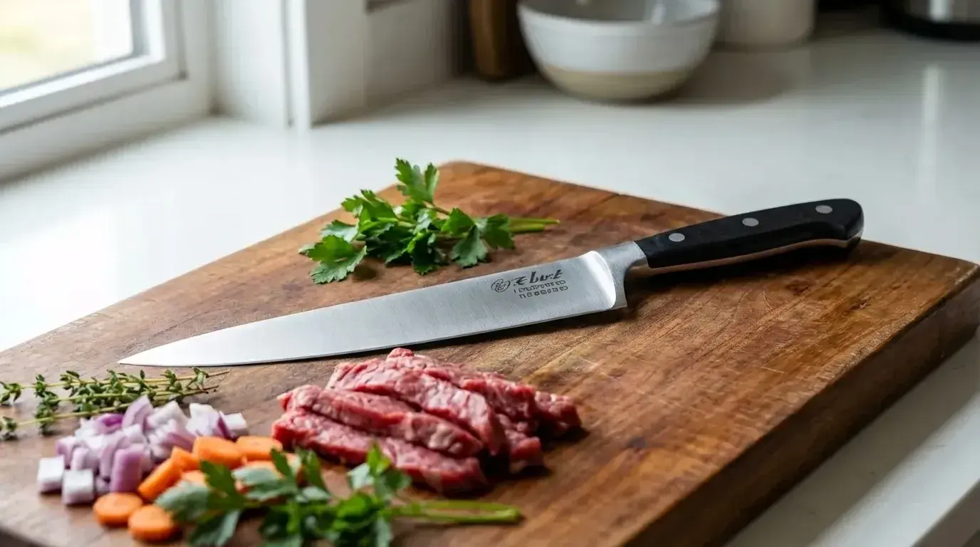 petty knife on wooden board with small chopped fruits and herbs, showing precise control for small detailed kitchen tasks (1)