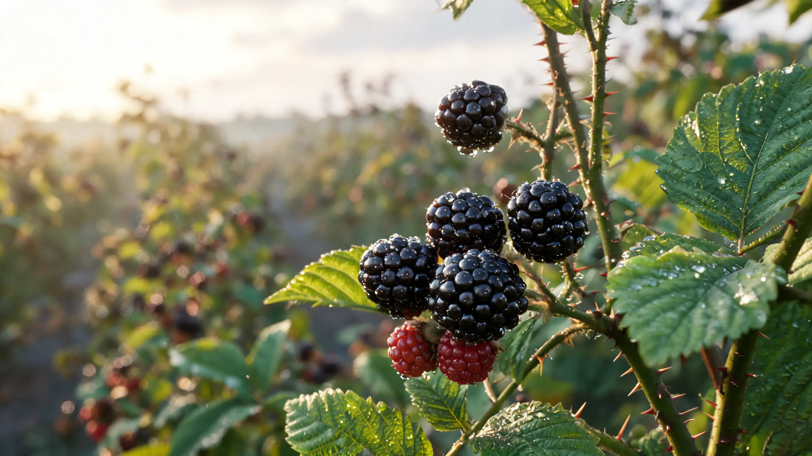 purple blackberries growing on a bush