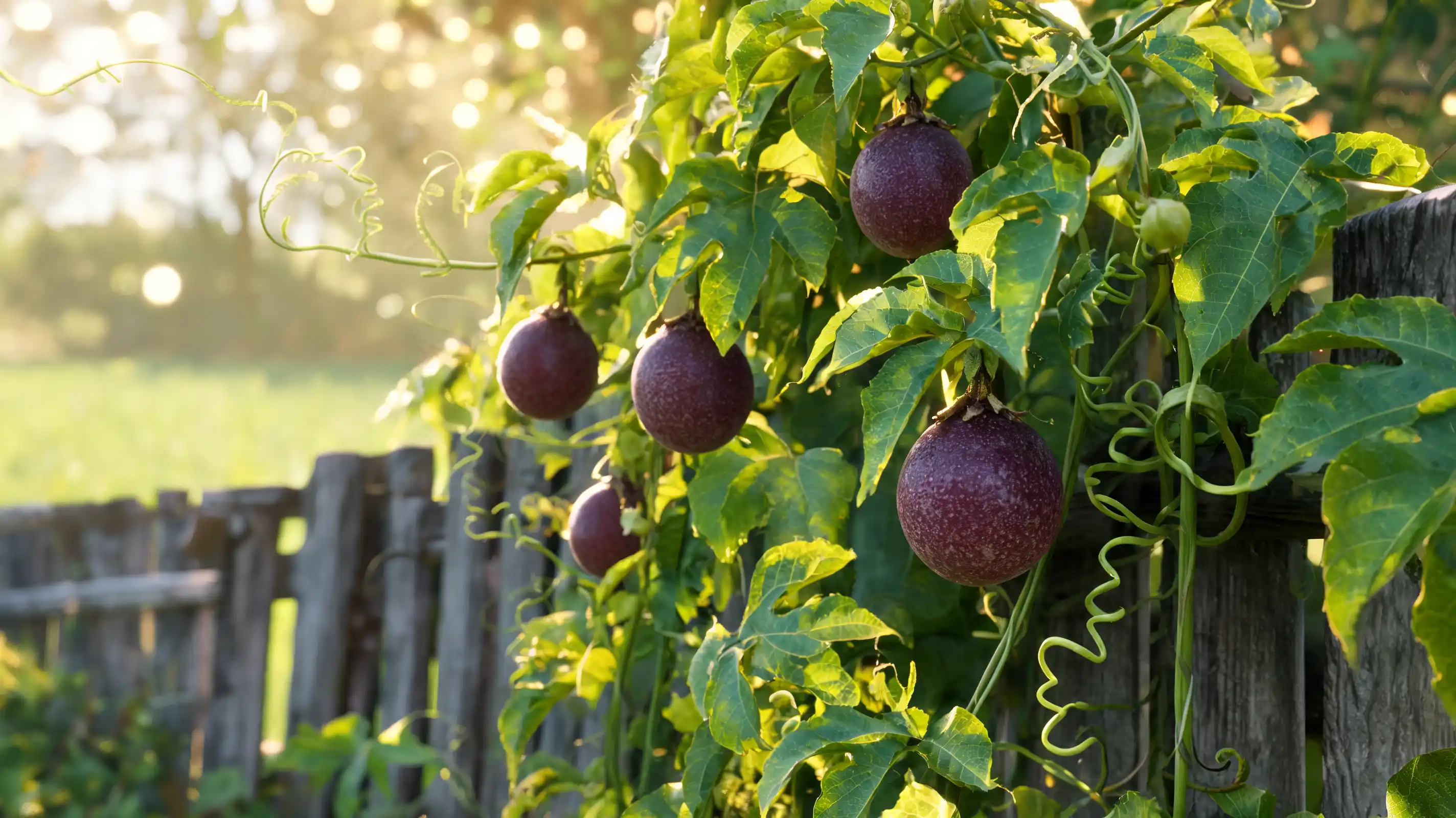 purple passion fruit hanging on a vine
